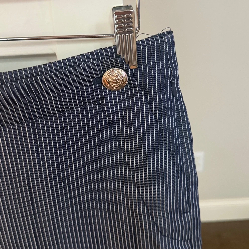 Ann Taylor indigo white pinstripe wide leg sailor pants 6p